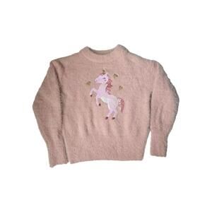 C&A Girl's Fuzzy Seqin Unicorn Pink Sweater Size 7